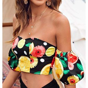 Sale ⭐️ NEW! Size 6 or 8/10 Off Shoulder Puff Sleeve Citrus & Floral Top
